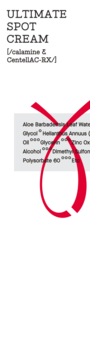 Cosrx AC Collection Ultimate Spot Cream, etykieta z 'ULTIMATE SPOT CREAM', 'calamine & CentellAC-RX' i czerwoną grafiką.