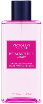 Victoria's Secret Bombshell Magic perfumowana mgiełka do ciała, 250ml, różowa butelka, widok z przodu.