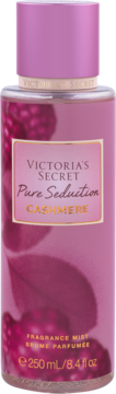 Victoria's Secret Pure Seduction Cashmere mgiełka do ciała, różowa butelka z wzorem czerwonych jagód.