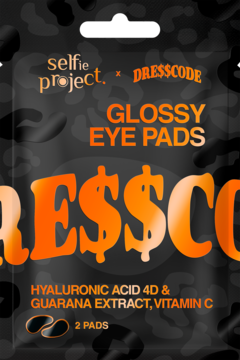 Selfie Project x Dre$$code Glossy Eye Pads hydrożelowe, czarne opakowanie w panterkę, widok z przodu.