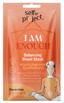 Selfie Project I AM ENOUGH Balancing Sheet Mask, pomarańczowa maseczka w płachcie z elektrolitami i guaraną.