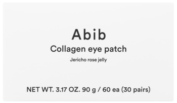 Abib Collagen Eye Patch Jericho Rose Jelly 30 par. Białe pudełko, hydrożelowe płatki, widok z przodu.