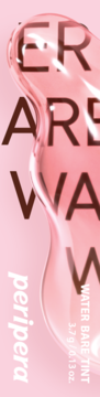 Peripera Water Bare Tint na różowym tle, z falistą, przeźroczystą, różową cieczą i napisem 'peripera'.
