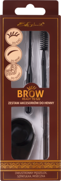Ewa Schmitt BROW READY TO GO zestaw do henny brwi i rzęs w brązowym pudełku, z pędzelkami i miseczką.