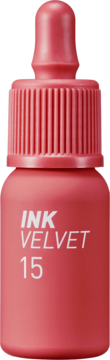 Peripera Ink Velvet Lip Tint 15, różowy tint do ust, matowa butelka z kroplomierzem, widok z przodu.