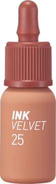 Peripera Ink Velvet Lip Tint 25 Cinnamon Nude, matowa butelka z zakrętką, widok z przodu. Daje aksamitne wykończenie.