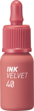 Różowy tint do ust Peripera Ink The Velvet Lip Tint, odcień 40, w matowej butelce z zakraplaczem, widok z przodu.