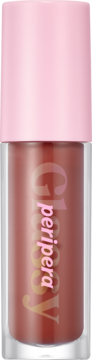 Peripera Ink Glasting Lip Gloss Grow On You. Ciemnoczerwony błyszczyk w butelce z przezroczystego szkła, różowa nakrętka.