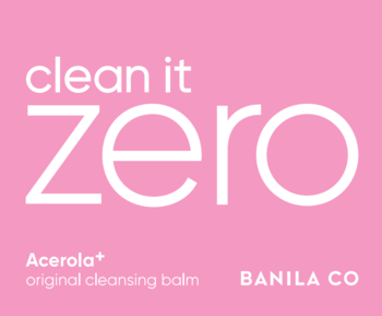 Różowy panel z białymi napisami Clean It Zero Acerola+ original cleansing balm, marka BANILA CO.