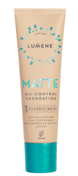 LUMENE Matte ,podkład do twarzy, matujący, SPF 20, nr 1 Classic Beige,przód