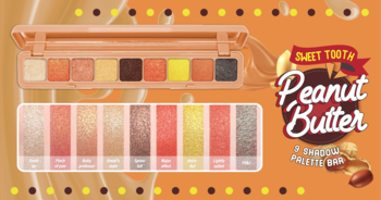 J.Cat Beauty Sweet Tooth Peanut Butter paleta 9 błyszczących cieni, brązowo-żółte kolory, swatche.