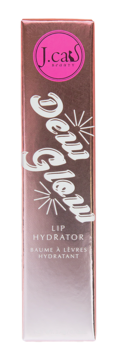 J.Cat Beauty Dewy Gleam balsam do ust Full Gleam w metalicznym różowo-złotym opakowaniu z różowym logo.