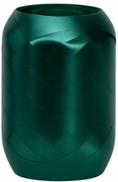 Szpula ciemnozielonej, błyszczącej wstążki prezentowej, ułożonej w teksturowany wzór, widok z przodu.