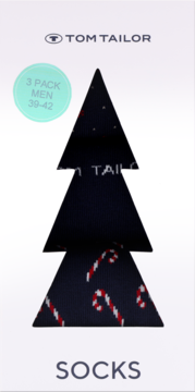 Skarpetki męskie Tom Tailor 3-pak, w świątecznym pudełku choinka, wzór cukierki, rozmiar 39-42.