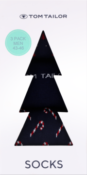 Tom Tailor: męskie skarpety 3-pak, wzór cukrowe laski, rozmiar 43-46, w świątecznym opakowaniu choinka.