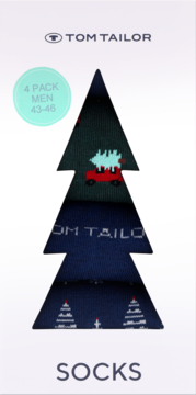 Skarpetki Tom Tailor męskie, 4-pak, w świątecznym pudełku choinkowym z autem i choinkami, rozmiar 43-46.