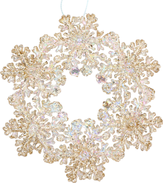 Jasna, brokatowa ozdoba choinkowa płatek śniegu, sześcioramienna, z delikatnym blaskiem i pętelką do zawieszenia.