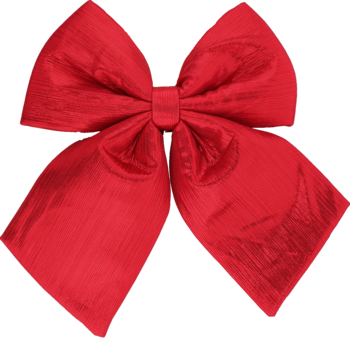 Eloy kokarda, duża, błyszcząca, czerwona kokarda z poliestru o pogniecionej teksturze, widok z przodu.