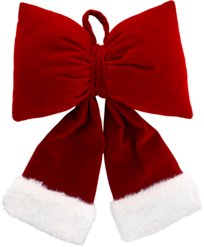 Kokarda wisząca Eloy bordowa z pluszowego materiału z białym futerkiem na końcach, widok z przodu.