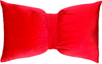 Aksamitna czerwona poduszka Eloy w kształcie kokardy 50x30x15cm, widok z przodu.