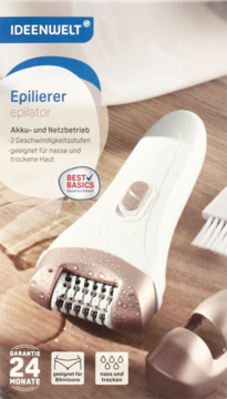 Epilator Ideenwelt biały z różowo-złotą głowicą, w opakowaniu, bezprzewodowy, na mokro i sucho.