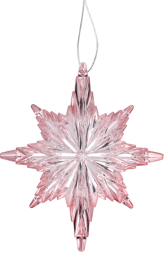 Eloy różowa zawieszka śnieżynka 11cm z fasetowanego polistyrenu o lustrzanym blasku, widok z przodu.
