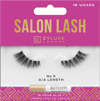 Czarne sztuczne rzęsy Eylure London Salon Lash No. 5 3/4 length w różowym opakowaniu z klejem 16h.