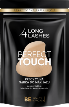 Czarne opakowanie Long4Lashes Perfect Touch z beżową, supermiękką gąbką do precyzyjnego makijażu.
