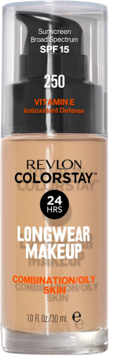 Beżowy podkład Revlon ColorStay Longwear Makeup SPF 15, 24h, dla skóry mieszanej/tłustej, widok z przodu.