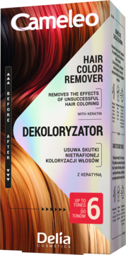 DELIA COSMETICS CAMELEO ,dekoloryzator do włosów z keratyną, do 6 tonów,przód