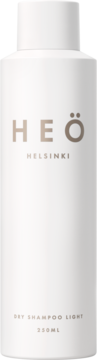 Heö Helsinki Dry Shampoo Light, biała butelka 250ml z brązowym logo na środku, widok z przodu.