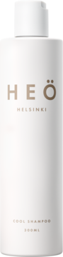 Biała butelka szamponu Heö Helsinki Cool, front, z beżowym logo i napisem 'COOL SHAMPOO 300ML'.