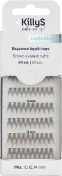 KillyS Make Me Up! Brązowe kępki rzęs 60 szt., mix 10, 12, 14 mm, w białym pudełku z oknem.