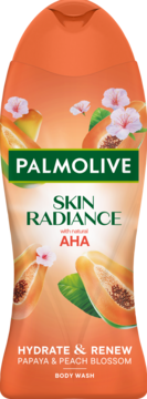 PALMOLIVE Skin Radiance ,żel pod prysznic z naturalnymi kwasami AHA, Papaja i Kwiat Brzoskwini,przód