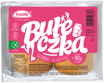 INCOLA ,bułeczka, słodka, bezglutenowa,przód