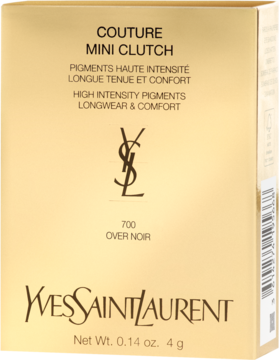 Złote pudełko YSL Couture Mini Clutch 700 Over Noir. Paleta cieni do powiek z logo Yves Saint Laurent na przodzie.