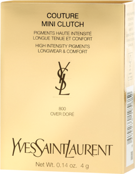 Złote, błyszczące pudełko palety cieni YSL Couture Mini Clutch 800 Over Dore. Widok z przodu, 4g.