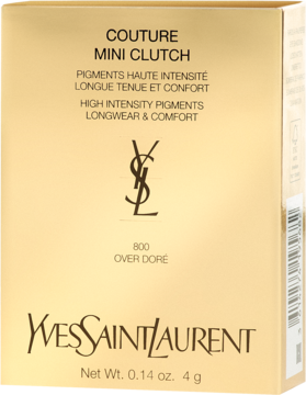 Złote, błyszczące pudełko palety cieni YSL Couture Mini Clutch 800 Over Dore. Widok z przodu, 4g.