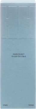 Matte, light blue packaging of moisturizing body oil (100ml), front view with 'NAWILŻAJĄCY OLEJEK DO CIAŁA'.