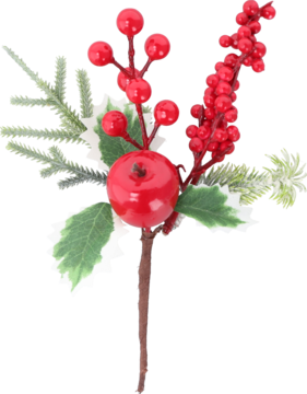 Świąteczny stroik z czerwonymi jagodami, jabłuszkiem i zielonymi gałązkami igliwia, widok z przodu.