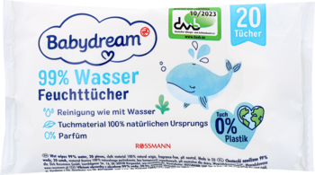 BABYDREAM ,chusteczki nawilżane, 99% wody,przód