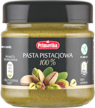 PRIMAVIKA ,pasta pistacjowa 100%, bez dodatku soli i cukrów,przód