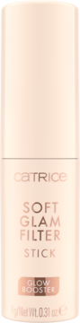 Catrice Soft Glam Filter Stick w jasnym odcieniu, rozświetlający podkład Glow Booster, widok z przodu.
