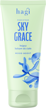 Hagi Sky Grace kojący balsam do ciała w jasnozielonej tubce, zapach melona i gruszki, widok z przodu.