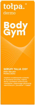 Tołpa dermo Body Gym modelujące serum Talia Osy, pomarańczowe opakowanie, redukuje rozstępy i boczki, widok z przodu.