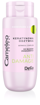 Cameleo Expert Anti-Damage keratynowa odżywka do włosów zniszczonych, różowa butelka, widok z przodu.
