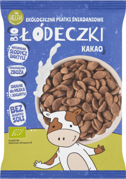 HELPA ,płatki śniadaniowe łódeczki, jaglano-orkiszowe z Kakao, Bio,przód