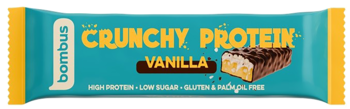 BOMBUS Crunchy Protein ,baton proteinowy z mleczną czekoladą i chrupkami, smak Waniliowy,przód