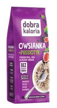 DOBRA KALORIA Owsianka + Probiotyk ,mieszanka płatków owsianych z suszonymi owocami i dodatkiem Inuliny,przód