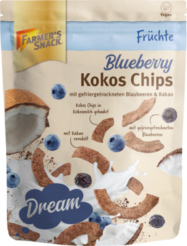 FARMER'S SNACK ,chipsy kokosowe, z Borówkami i Kakao,przód